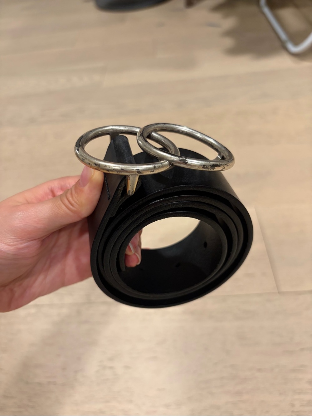 Aritzia Black Leather Double-Ring Belt